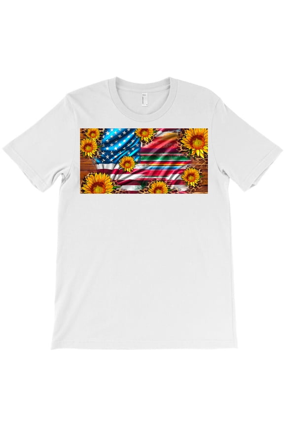 USA Flag Serape With Leopard Sunflowers, Cool Western License Plate G1194 Unisex T-Shirt, Up to Size 5XL