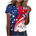thumbnail image 1 of USA Flag Shirts for Womens Independence Day July 4th Graphic Tees Round Neck Short Sleeve Shirts Usa Flag Star Stripe Vintage Causal Tops Going Out Tops Holiday Beach Party Tunics Outfits, 1 of 4
