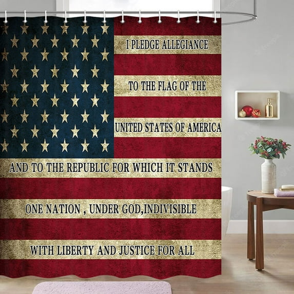 USA Flag Shower Curtain, Fourth of July Independence Day Art USA Flag Shower Curtain, Independence Day American Patriot Shower Curtain, American Flag Shower Curtain Set with Hooks, (72X72)