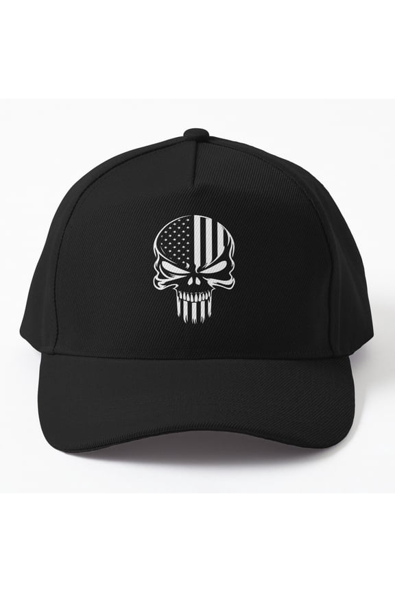 USA Flag Skull Punisher Baseball Hat, American Skull Graphic Design, Classic Cap