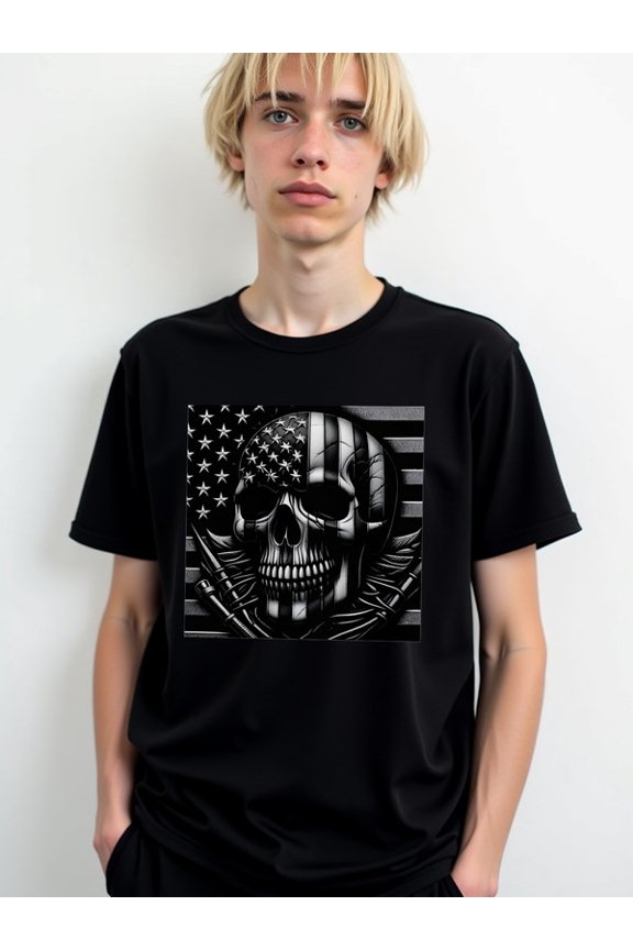 USA Flag Skull T-Shirt Mens comfort colors tshirt black graphic summer Daily and weekend wear Unique Design Unisex Shirt Cotton tshirts