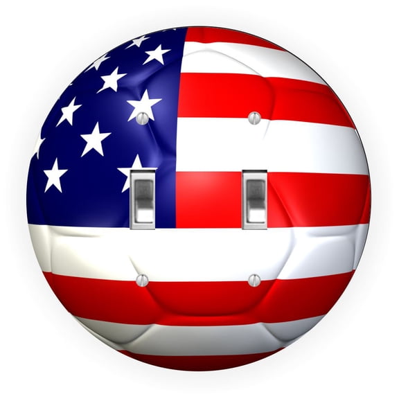 USA Flag Soccer Ball Design - Round Light Switch Plate Cover - Double Toggle