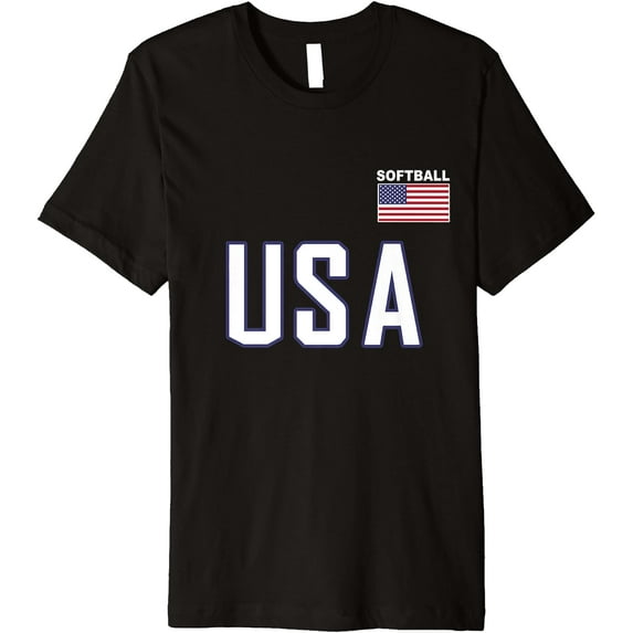 USA Flag Softball T-Shirt Pocket Jersey Player Gift Top Tee