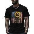thumbnail image 1 of USA Flag Sunflower Men's T Shirts T-Shirt for Men Crew Neck Tees Cotton Tops, Black, S, 1 of 7