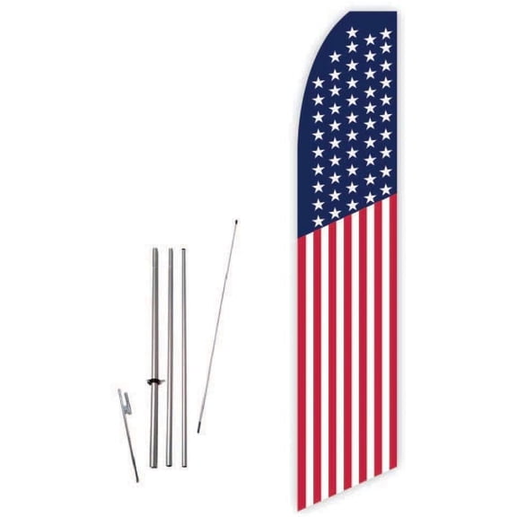 USA Flag Super Novo Feather Flag - Complete with 15ft Pole Set and Ground Spike