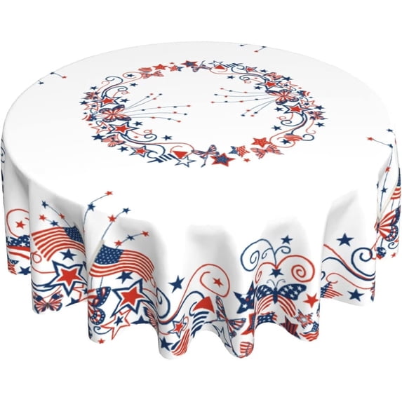USA Flag Tablecloth Round American Stars Butterflies Circle Table Cloth 60 Inch 4th of July Memorial Day Patriotic Heat Resistant Reusable Table Cover for Holiday Kitchen Dinning Party Decor