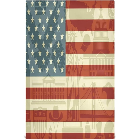 USA Flag Tea Towels Set of 6 Statue of Liberty Kitchen Dish Cloth with Hanging Loop, 18"x28"Lint-Free Absorbent Towel for Kitchen Drying Wiping and Cleaning