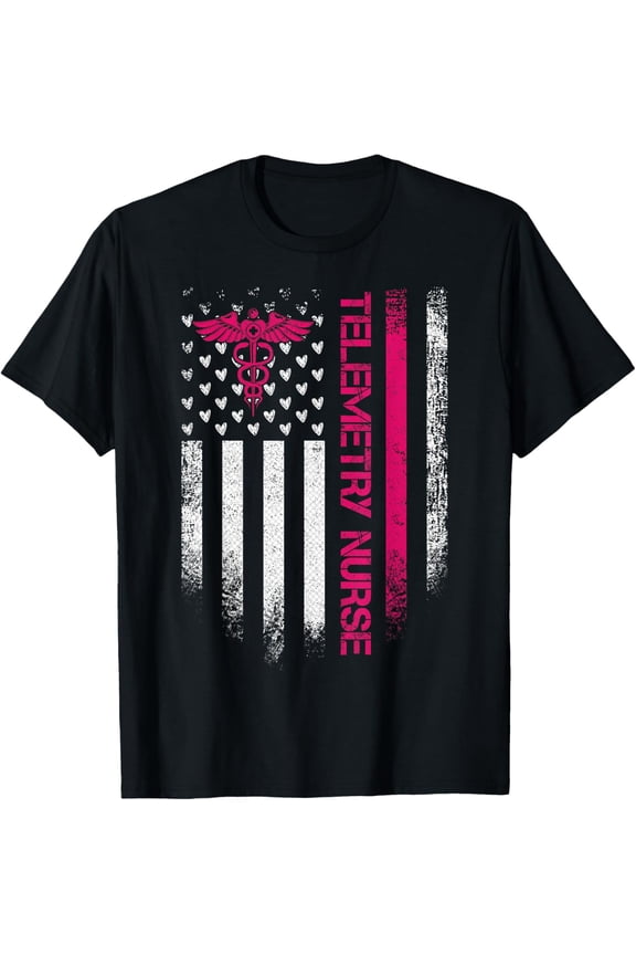 USA Flag Telemetry Nurse Progressive Care Cardiac Nursing T-Shirt