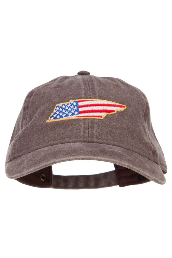 USA Flag Tennessee Map Embroidered Washed Buckle Cap - Brown OSFM