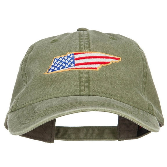 USA Flag Tennessee Map Embroidered Washed Buckle Cap - Olive OSFM
