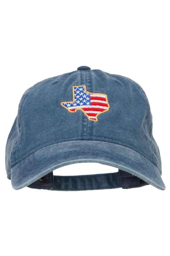 USA Flag Texas Map Embroidered Washed Buckle Cap - Navy OSFM
