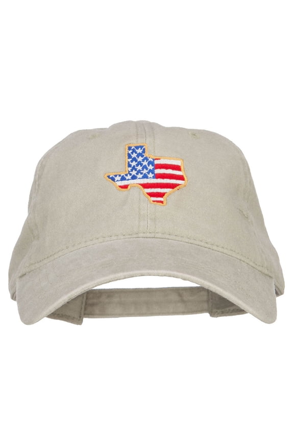 USA Flag Texas Map Embroidered Washed Buckle Cap - Stone OSFM