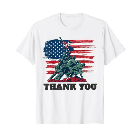 USA Flag Thank You - Solidiers Veterans Memorial Day White T-Shirt