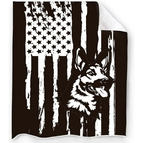 USA Flag Themed German Shepherd Dog Throw Blanket Soft Fuzzy Plush Blanket Lightweight Flannel Blankets for Couch Bed Living Room Adults Kids Teens Gifts All Seasons 50"X40"