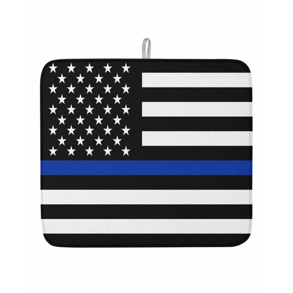 USA Flag Thin Blue Line Star Dish Drying Mats for Kitchen Counter,Absorbent Microfiber Dish Drainer Rack Mat America Law Enforcement Flags Drying Pad for Sinks,Utensils,Countertops,16x18in