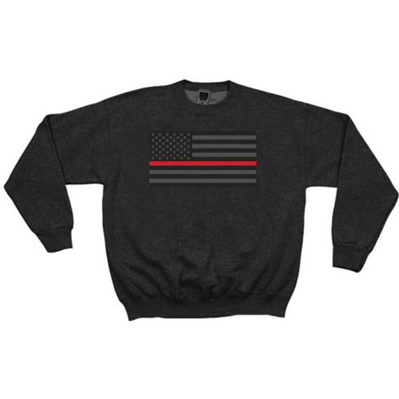 Fox Outdoor Products Men's USA Flag w/Thin Colored Line Crewneck Sweatshirt - Cotton Blend Patriotic Chest Pattern Pullover, Thin Red Line/Black, Large