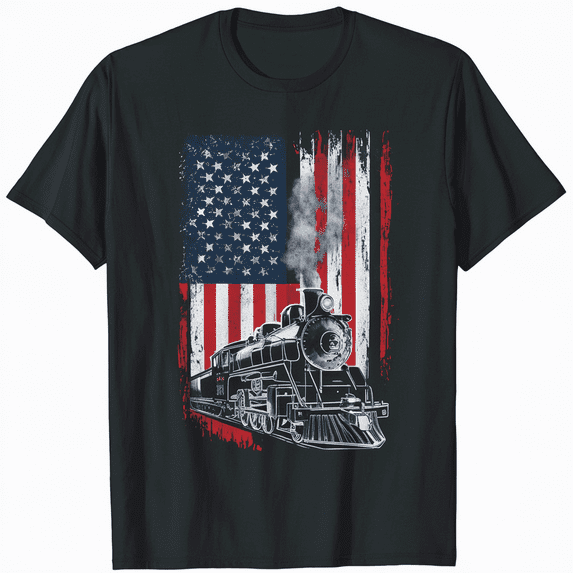 USA Flag Train Red White Blue Locomotive T-Shirt