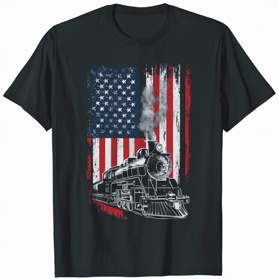 USA Flag Train Red White Blue Locomotive T-Shirt