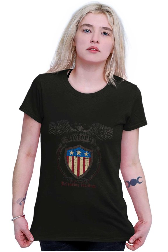 USA Flag Victory Defending Freedom Womens Slim Fit Graphic Tee Brisco Brands X