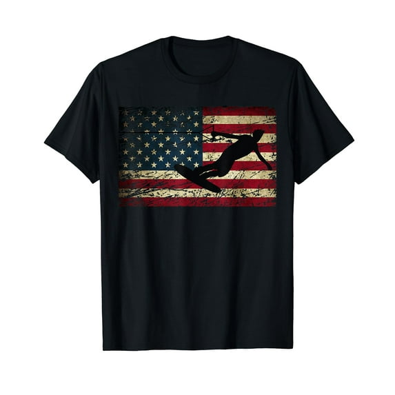 USA Flag Wakeboarding T Shirt Wakeboarder Vintage Casual T-Shirt