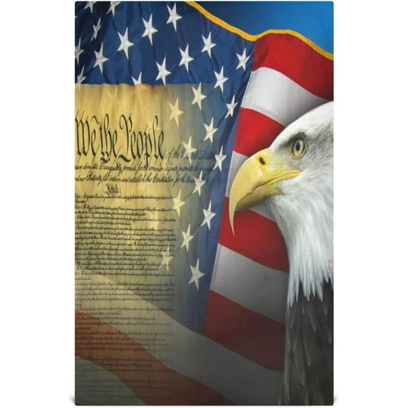 USA Flag Waving Tea Towels 4 Pack America Eagle Kitchen Dish Cloth with Hanging Loop, 18"x28" Lint-Free Absorbent Towel for Kitchen Drying Wiping and Cleaning