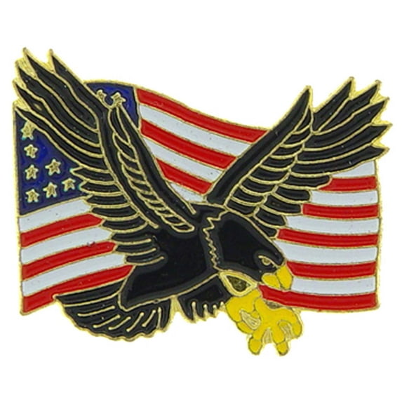USA Flag with Hawk Eagle Pin - Officially Licensed Enamel Pin, Patriotic Multicolor Design - 1.125"