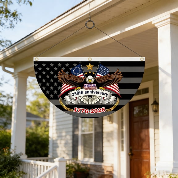 USA Flags Semi-Circular 250th Anniversary, 4th of July Patriotic Decorations Outdoor, Half Round US Flag for Front Porch, Wall Hanging for Home Decor