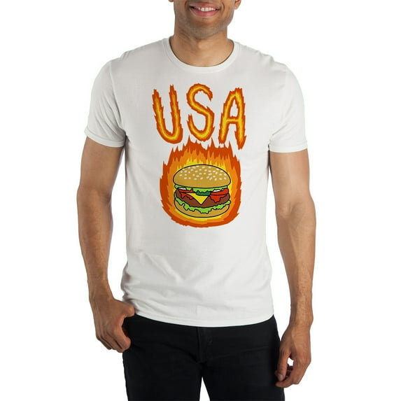 USA Flaming Hot Burger Men's White Tee T-Shirt Shirt-Small