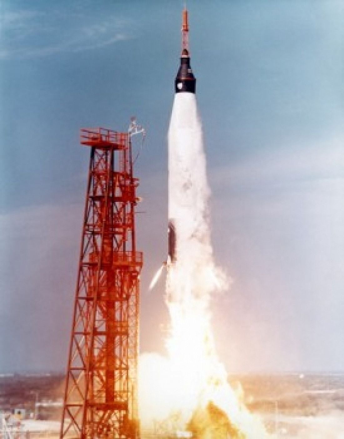 USA Florida Cape Canaveral low angle view of a rocket taking off from a launch pad Mercury-Atlas 5 November 29 1961 Canvas Art - (24 x 36)