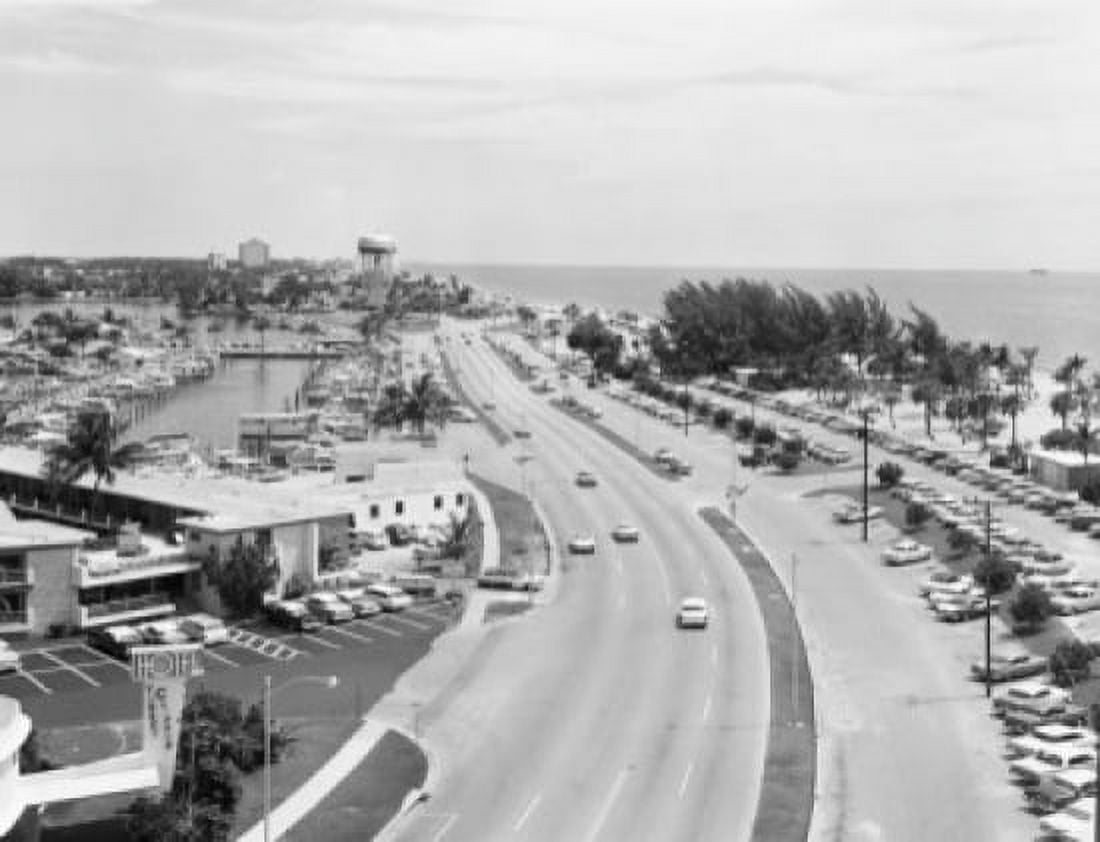USA Florida Fort Lauderdale Seabreeze Boulevard sea buildings and traffic Canvas Art - (24 x 36)