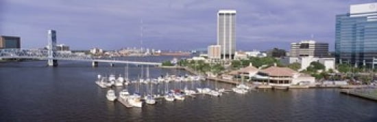 USA Florida Jacksonville St Johns River High angle view of Marina Riverwalk Canvas Art - Panoramic Images (36 x 12)