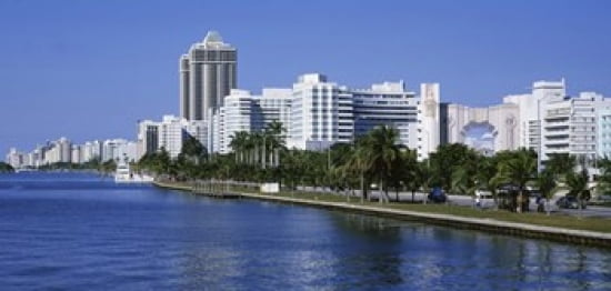 USA Florida Miami Miami Beach Panoramic view of waterfront and skyline Canvas Art - Panoramic Images (24 x 12)