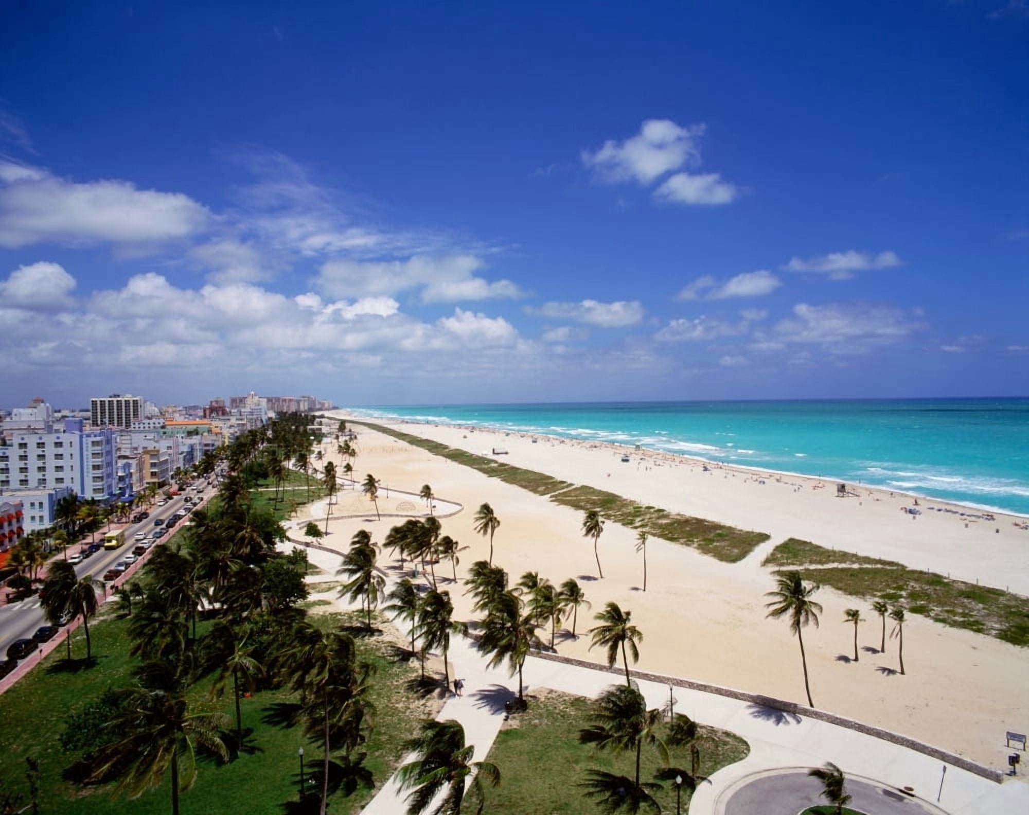 USA Florida Miami Ocean Drive and South Beach of Miami Canvas Art - Panoramic Images (9 x 27)