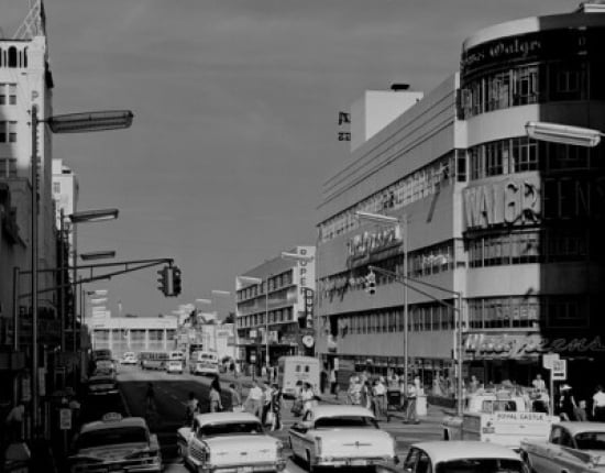 USA Florida Miami Traffic and pedestrians on East Flagler Street Canvas Art - (24 x 36)