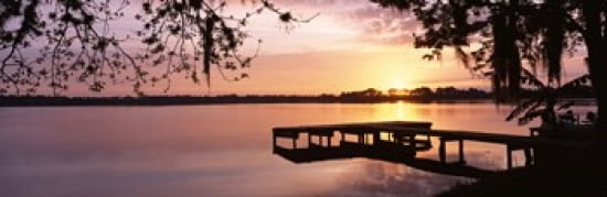 USA Florida Orlando Koa Campground Lake Whippoorwill Sunrise Canvas Art - Panoramic Images (36 x 12)
