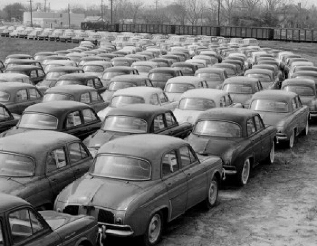 USA Florida Pensacola Peugeot and Dauphines awaiting shipment Canvas Art - (24 x 36)