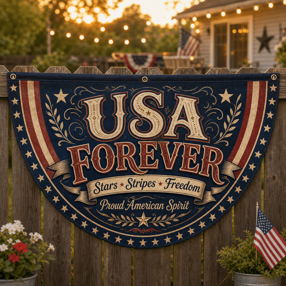 USA Forever Semicircle Bunting Flag Patriotic Stars Stripes Porch Decor
