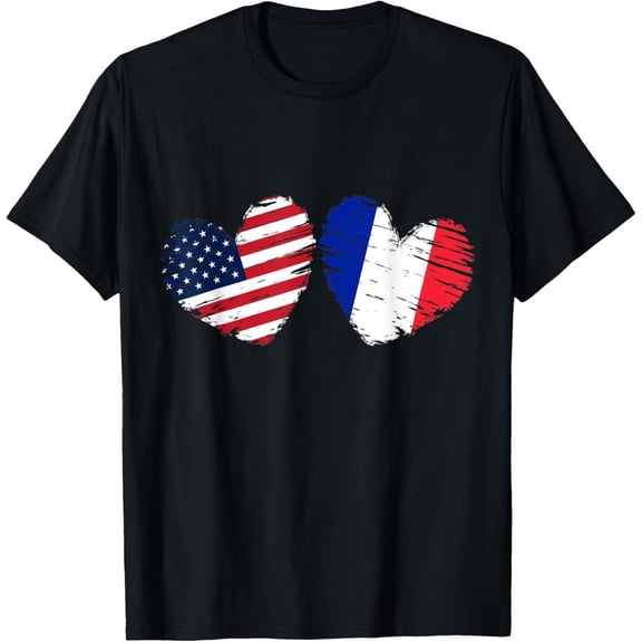 USA France Flag Heart Valentines Day French American T-Shirt