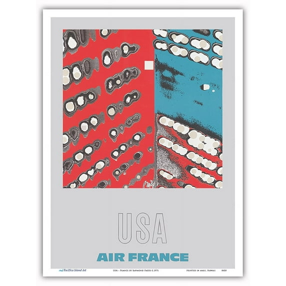 USA - France - Vintage Airline Travel Poster by Raymond Pagés c.1971 - Master Art Print (Unframed) 9in x 12in