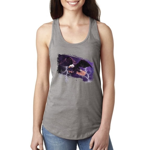 USA Freedom Eagle Portrait Fashion Ladies Racerback Tank Top, Heather Grey, Small