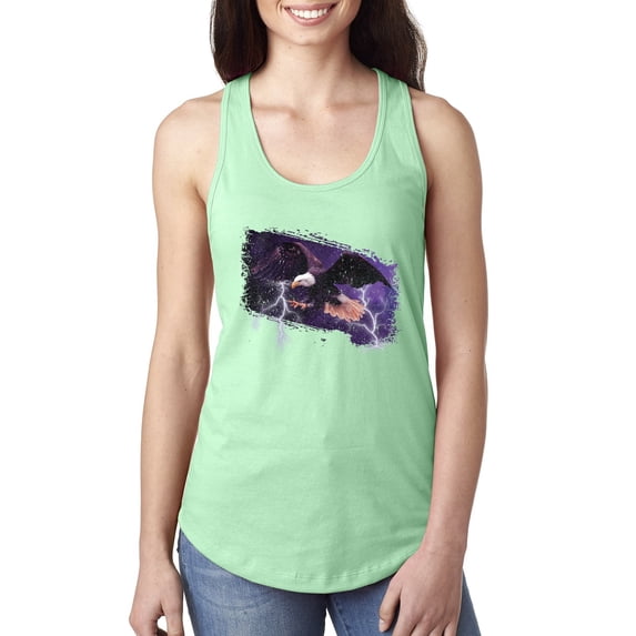 USA Freedom Eagle Portrait Fashion Ladies Racerback Tank Top, Mint, Medium