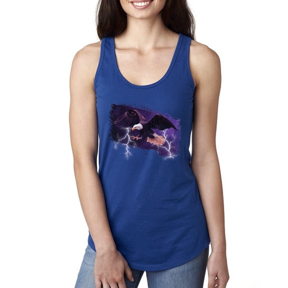 USA Freedom Eagle Portrait Fashion Ladies Racerback Tank Top, Royal, Small