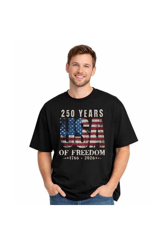 USA Freedom Flag Patriotic Eagle Liberty Bell Semiquincentennial Unisex Adult Tee 1776-2026 250 Years of America Independence Day Graphic Casual T-Shirt for Men Women