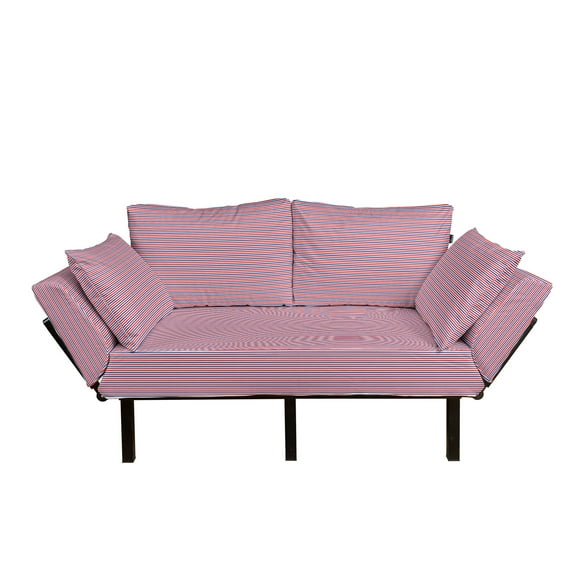 USA Futon Couch, Symbolic Colors of American Independence Day Classic Tones National Concept, Daybed with Metal Frame Upholstered Sofa for Living Dorm, Loveseat, Red White Night Blue, by Ambesonne