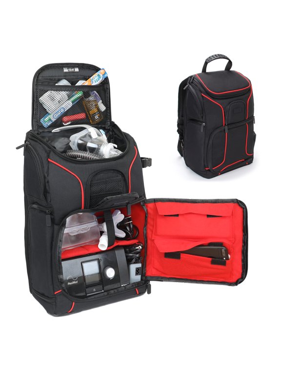 CPAP Backpack with Customizable Interior, Nylon, Compatible with Phillips Dreamstation - Red