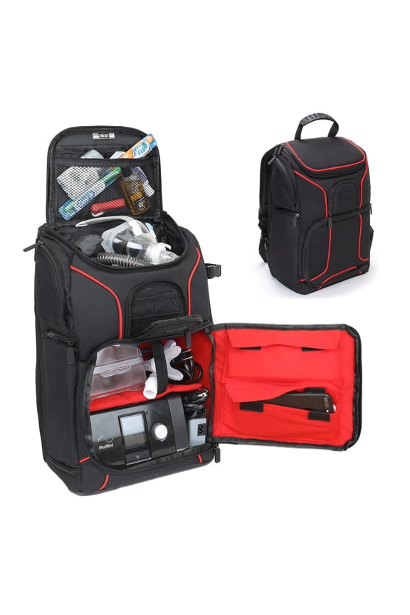 CPAP Backpack with Customizable Interior, Nylon, Compatible with Phillips Dreamstation - Red