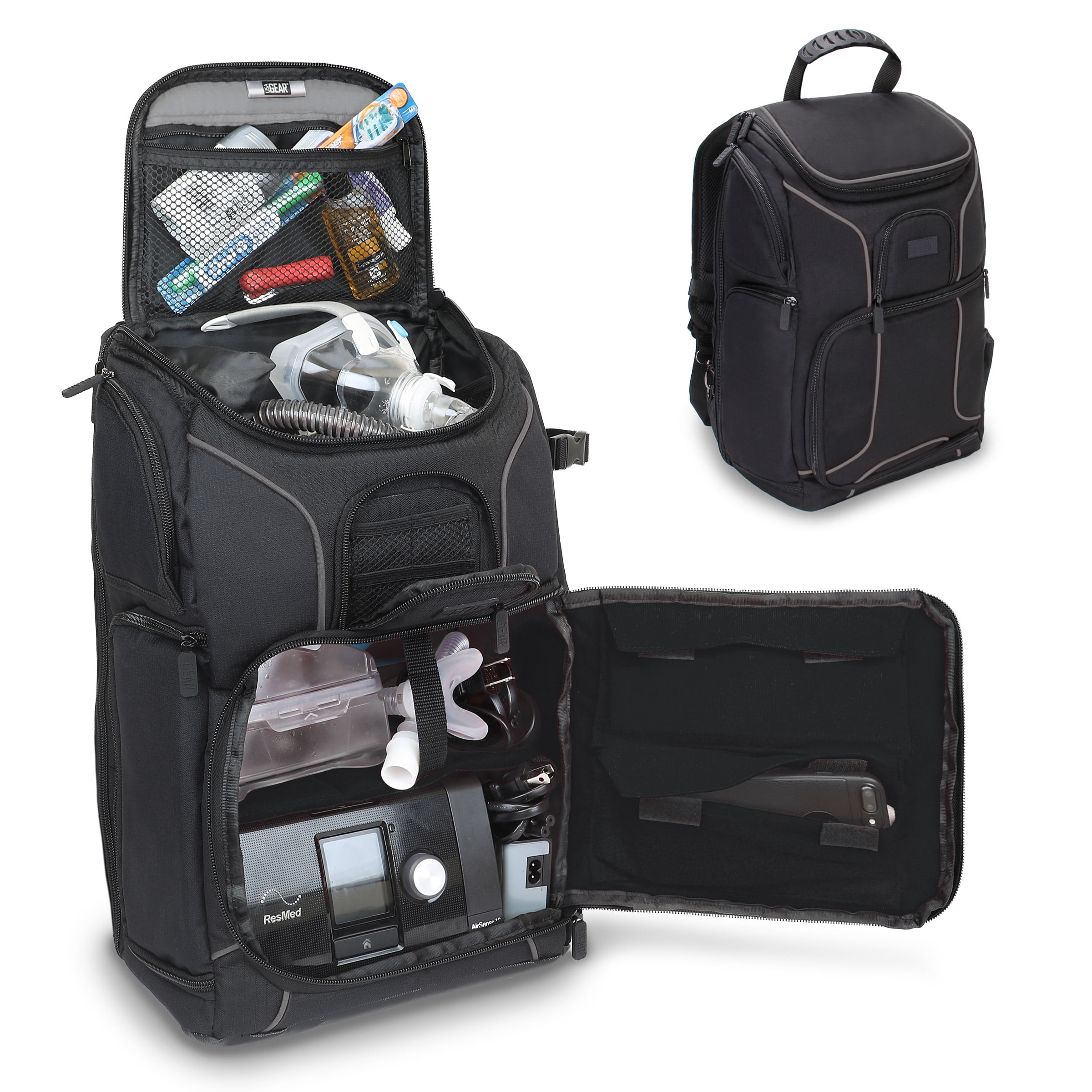 USA GEAR CPAP Machine Travel Bag with Customizable Interior Compatible with AirSense 10 - Black