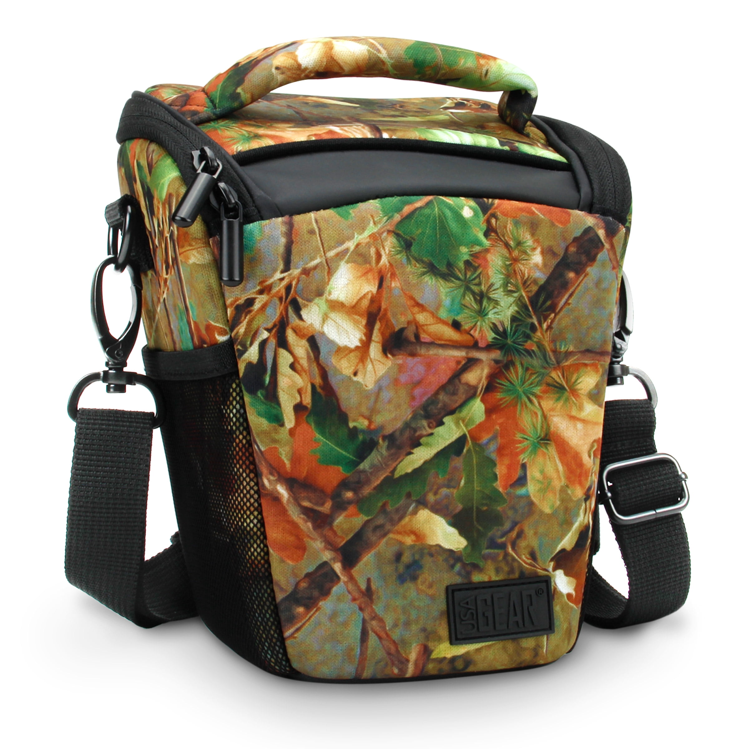USA GEAR DSLR Camera Case Bag with Top Loading Accessibility, Camo Woods