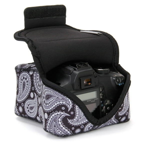 USA GEAR DSLR Camera Case / SLR Camera Sleeve (Black Paisley) w/Neoprene Protection , Holster Belt Loop and Accessory Storage - Compatible With Nikon D3400 / Canon EOS Rebel SL2 / Pentax K-70 & More