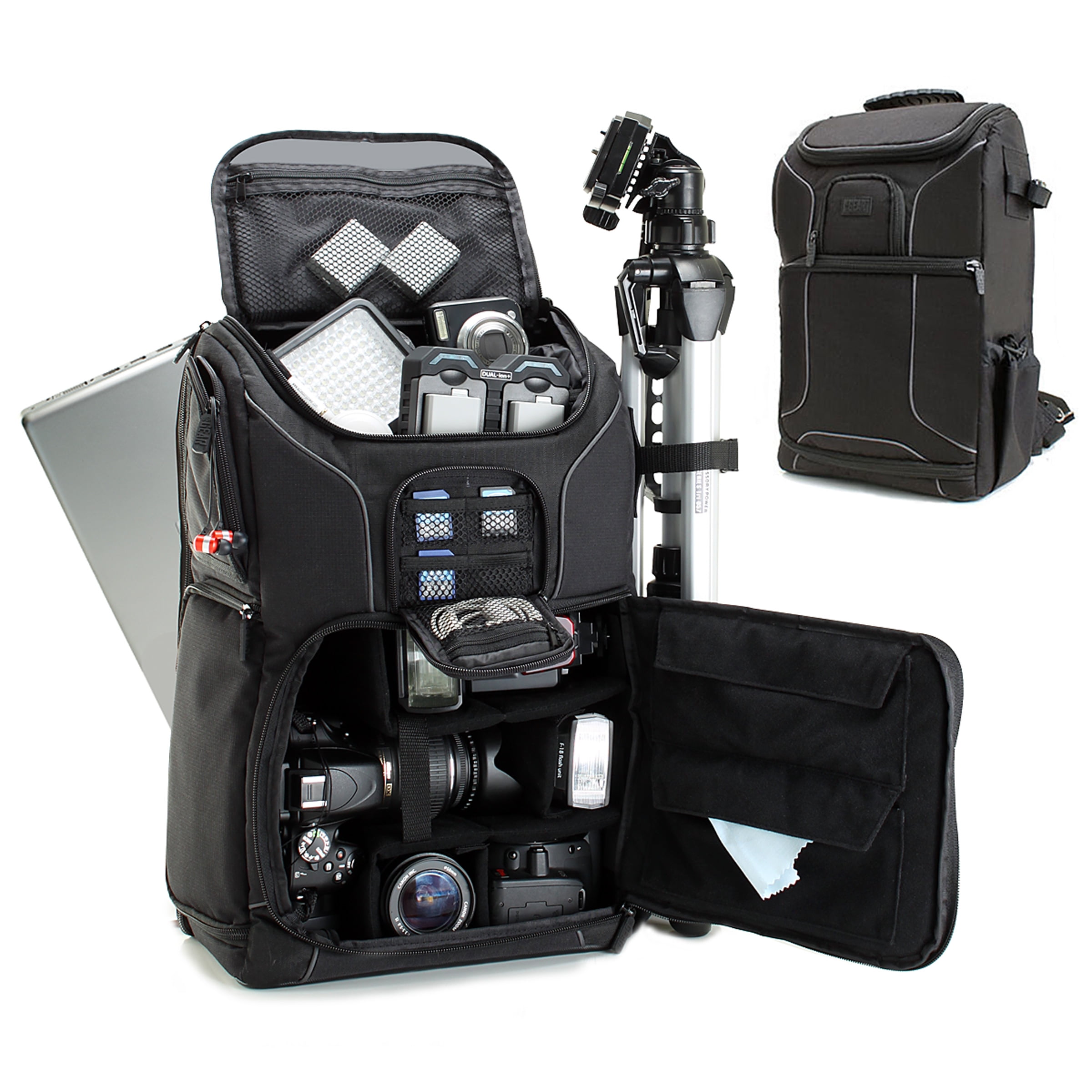 USA GEAR Digital SLR Camera Backpack Case w/15.6" Laptop Compartment featuring Padded Custom Dividers, Tripod Holder, Rain Cover. Long-Lasting Durability & Storage Pockets - Compatible w/Many DSLRs